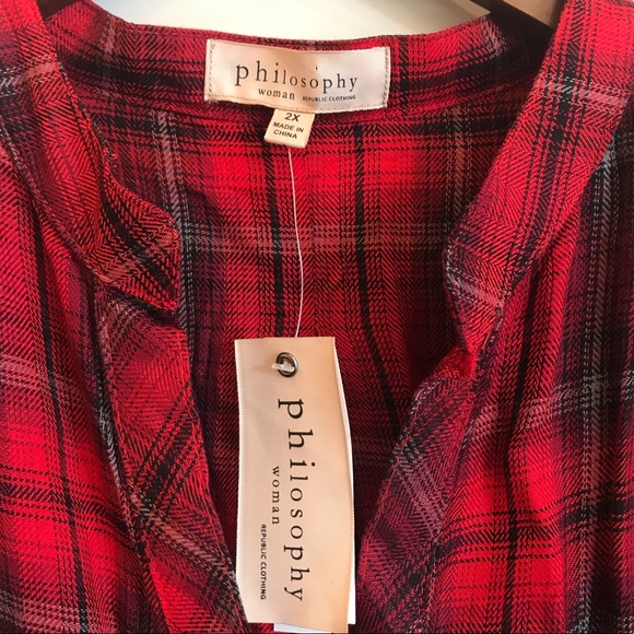 PHILOSOPHY Tartan Plaid Long Sleeve Tunic Top - Picture 4 of 7